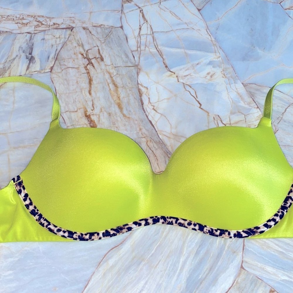 34B Bra VS‎ Balconet PushUp Seamless Rare Vintage Leopard Lime